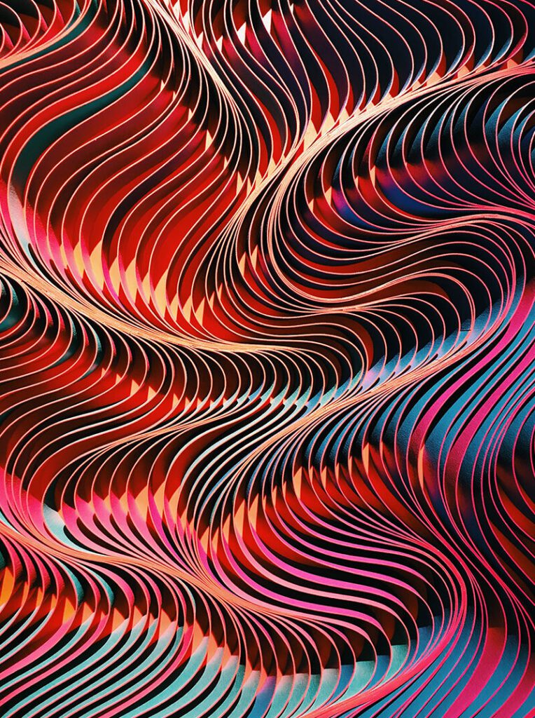 A close up of the colorful fabric with waves
