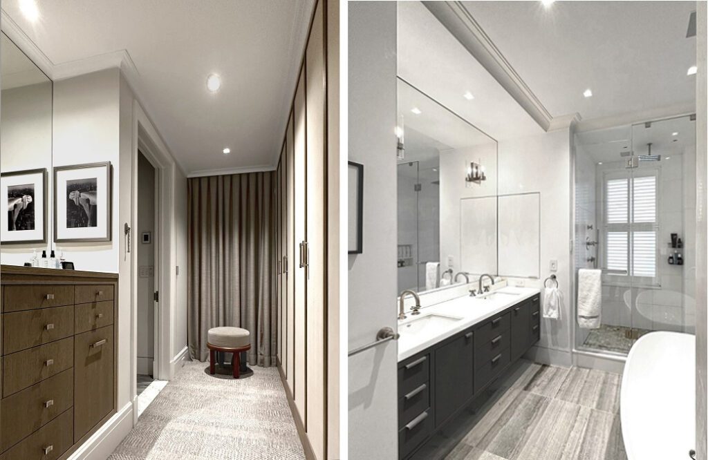 Dressing Room and Bathroom of Pre-war Co-op Apartment REnovation on Fifth Avenue in New York City by Mark Holmquist Architect