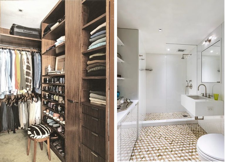 Dressing Room and glamorous bathroom in Manhattan Pied-a-Terre