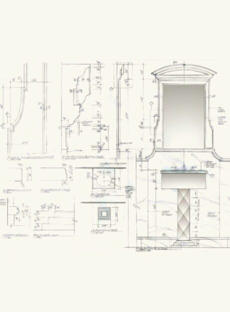 Sketch drawing of Townhouse Neo-classical Powder Room with custom mirrored vanity in manhattan