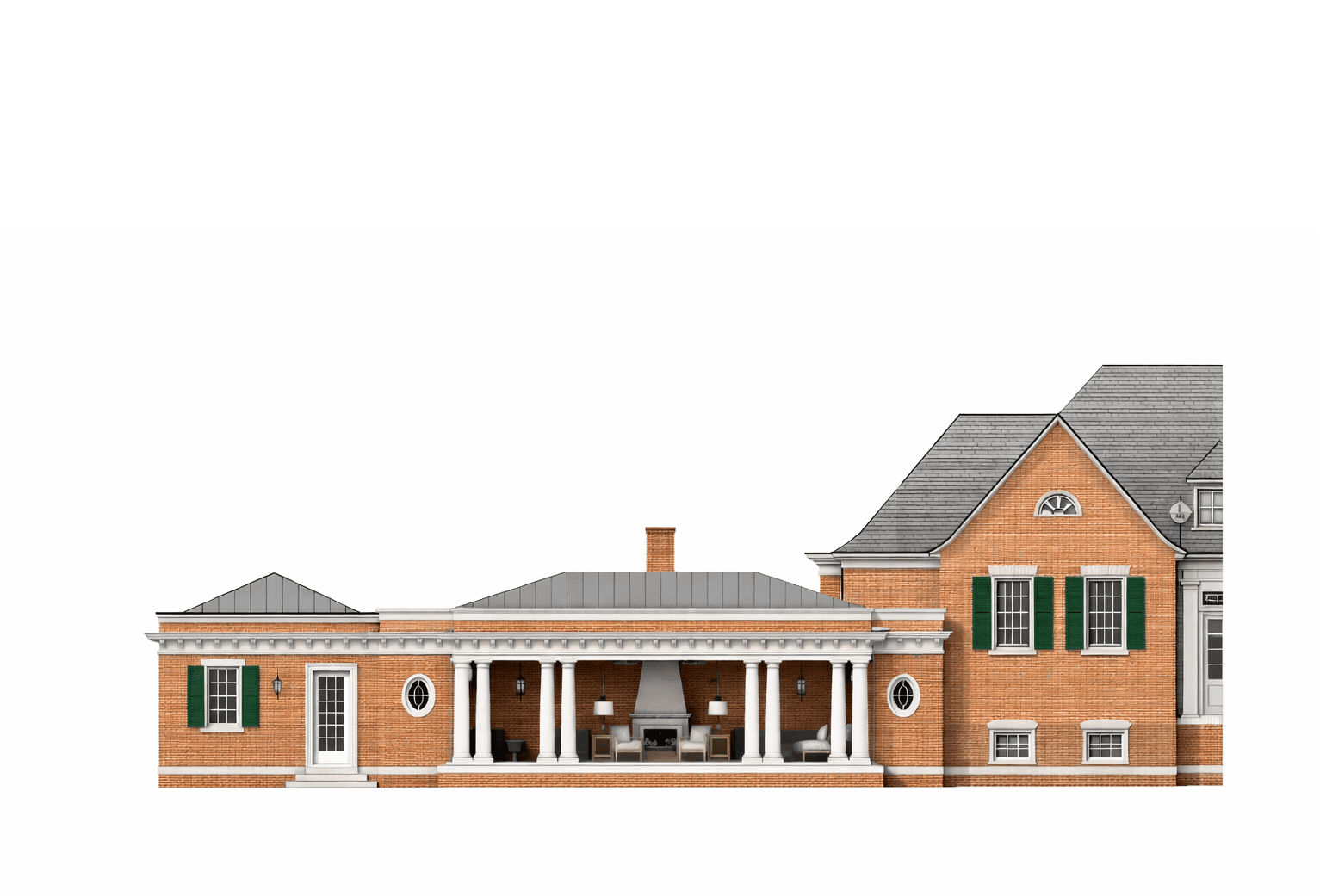 Architectural elevation drawing of neo-classical poolhouse pavilion for historic Southampton estate