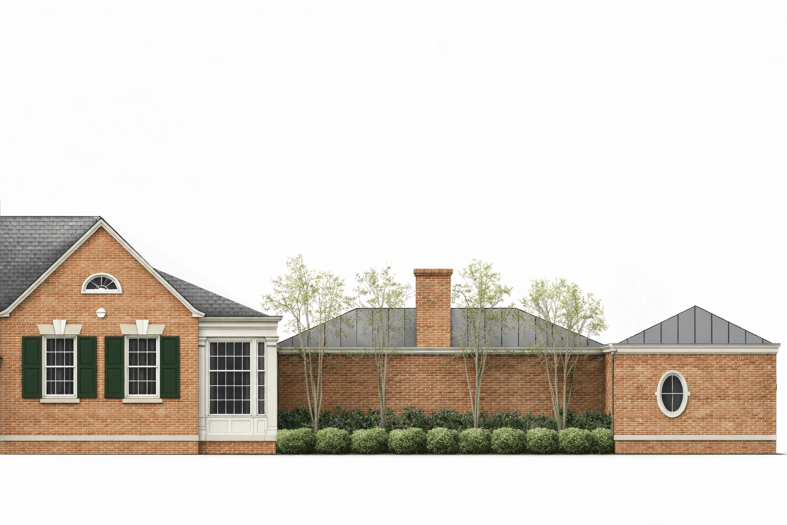 Architectural elevation drawing of neo-classical pool house pavilion for historic Southampton estate